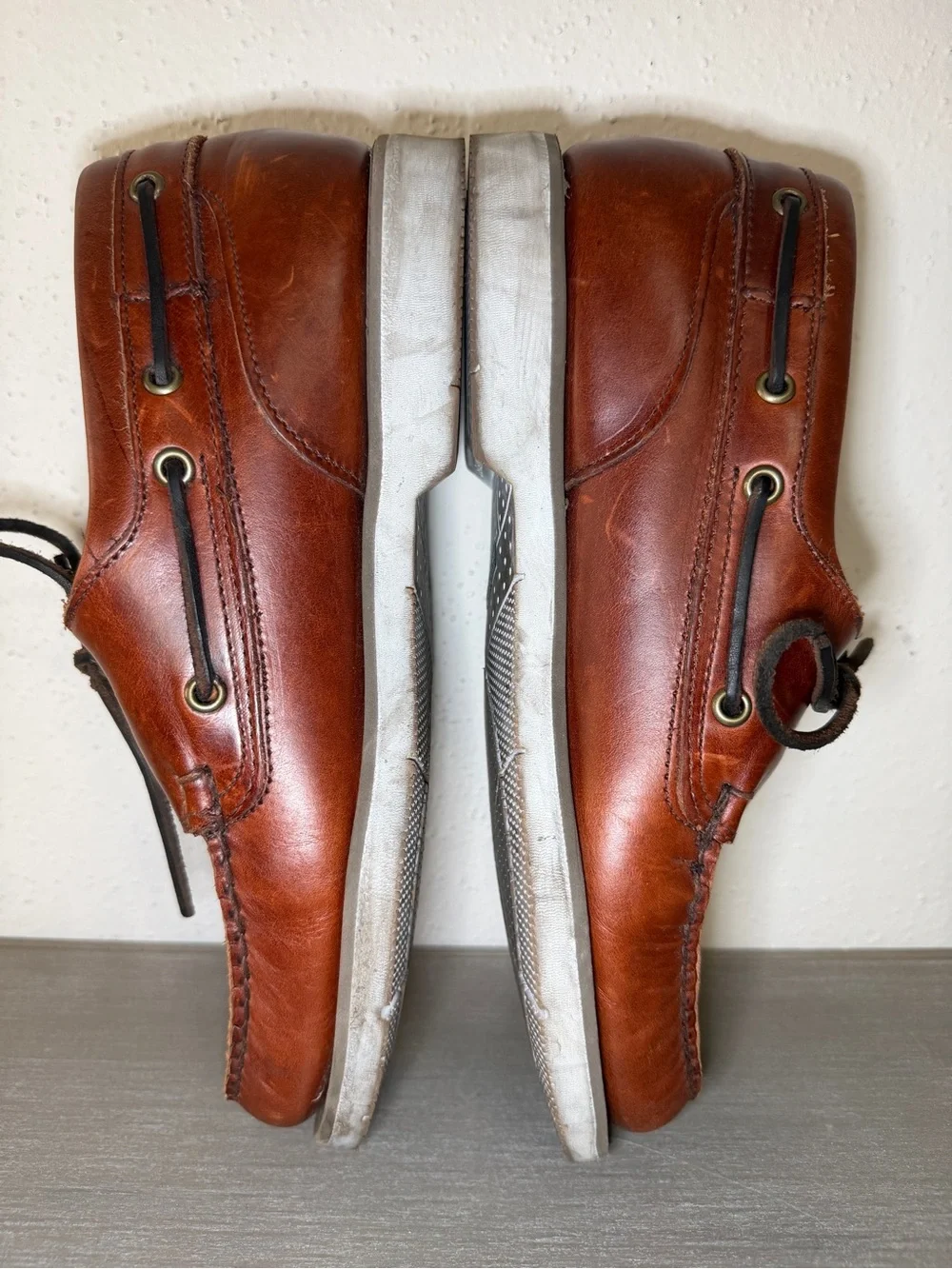 Sebago Men's Brown Leather Boat Shoes Lace-Up Comfort Rubber Sole US 9.5 M
